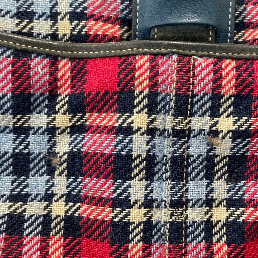 Coach Vintage Tartan Red Plaid Buckle Charm Shoulder Bag Suede - Picture 3 of 10